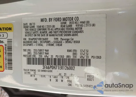 2014 Ford Fusion Se from USA, damaged, VIN 3FA6P0H71ER126002